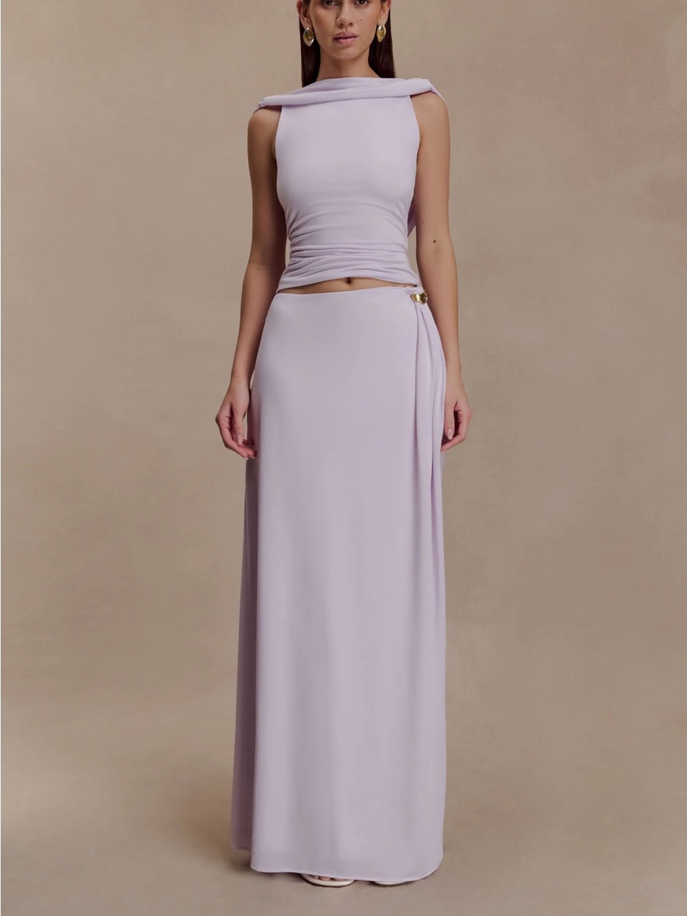 Meshki Lilac Midi Skirt with Side Drape